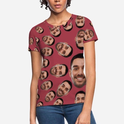 Custom Boyfriend Face Circle Shape Shirts Personalized Women's All Over Print T-shirt Funny Gift - YesCustom