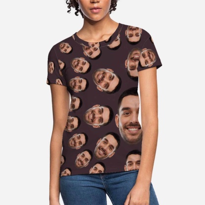 Custom Boyfriend Face Circle Shape Shirts Personalized Women's All Over Print T-shirt Funny Gift - YesCustom