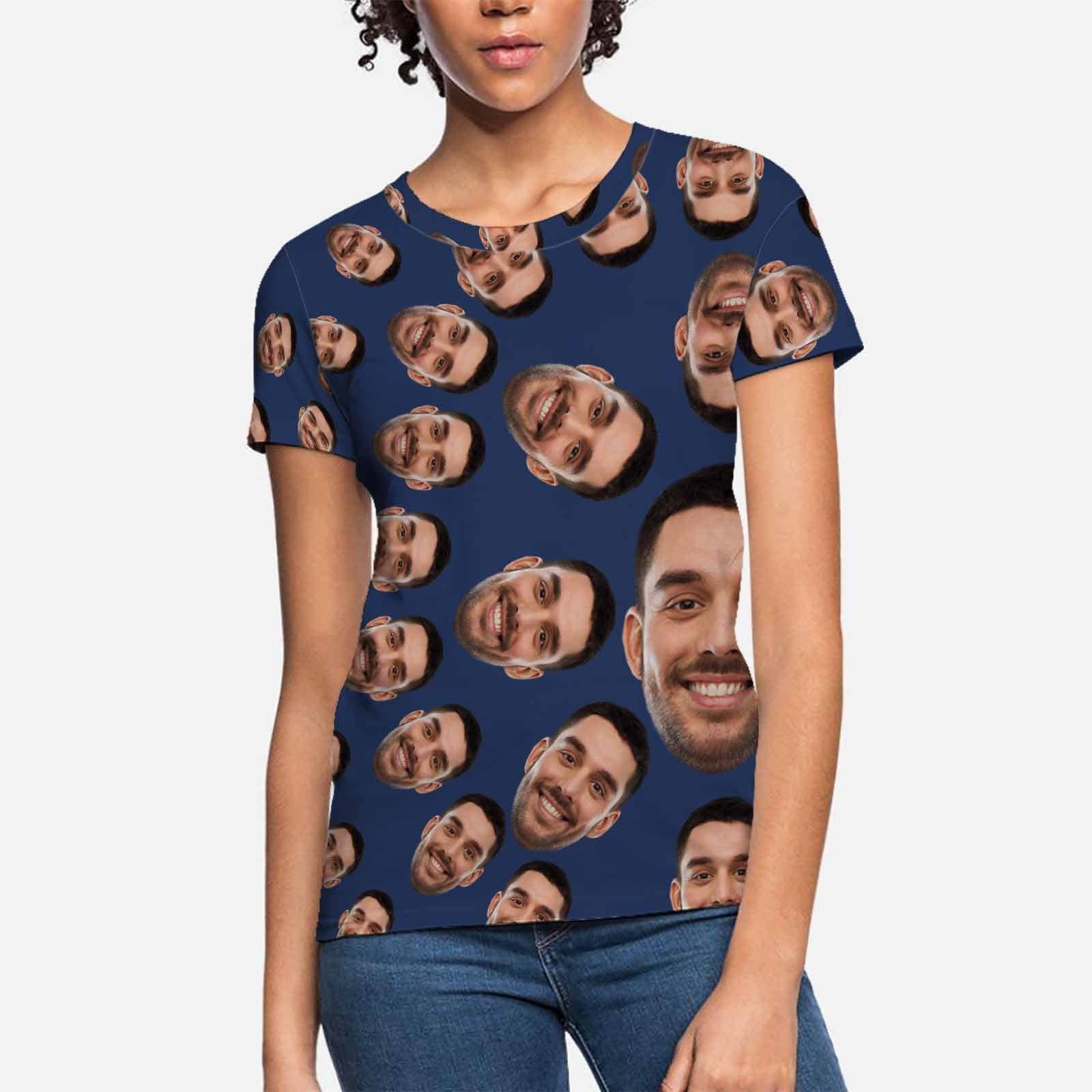 Custom Boyfriend Face Circle Shape Shirts Personalized Women's All Over Print T-shirt Funny Gift - YesCustom