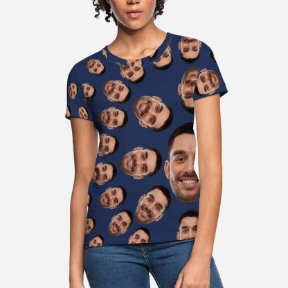 Custom Boyfriend Face Circle Shape Shirts Personalized Women's All Over Print T-shirt Funny Gift - YesCustom