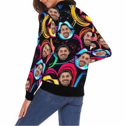 Custom Boyfriend Face Colorful Lips Women's Jacket - YesCustom