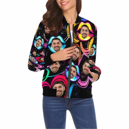 Custom Boyfriend Face Colorful Lips Women's Jacket - YesCustom