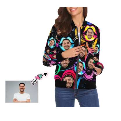 Custom Boyfriend Face Colorful Lips Women's Jacket - YesCustom