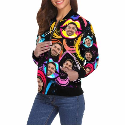 Custom Boyfriend Face Colorful Lips Women's Jacket - YesCustom