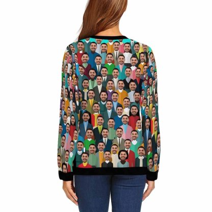 Custom Boyfriend Face Crowd Women's Casual Crew Neck Sweatshirt Personalized Long Sleeve Loose Sweatshirt, Best Gift For Her - YesCustom