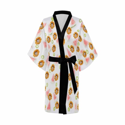 Custom Boyfriend Face Daisy Women's Summer Short Nightwear Personalized Photo Pajamas Kimono Robe - YesCustom