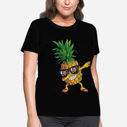 Custom Boyfriend Face Design Tee Pineapple Women's All Over Print T-shirt for Her - YesCustom