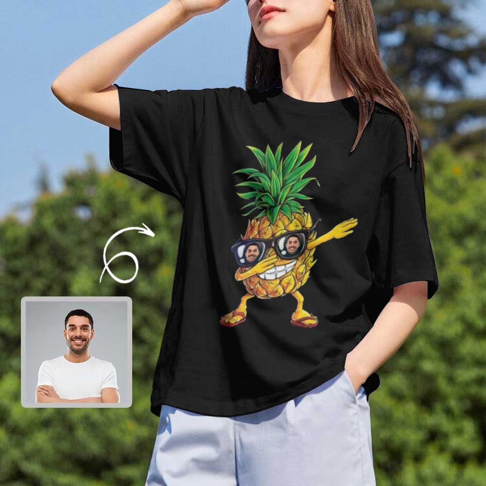 Custom Boyfriend Face Design Tee Pineapple Women's All Over Print T-shirt for Her - YesCustom