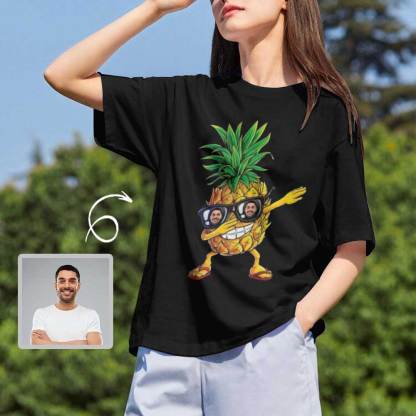 Custom Boyfriend Face Design Tee Pineapple Women's All Over Print T-shirt for Her - YesCustom