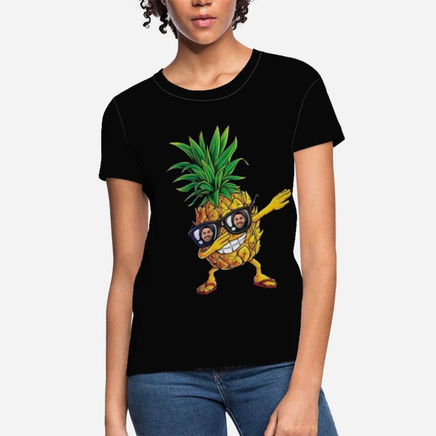 Custom Boyfriend Face Design Tee Pineapple Women's All Over Print T-shirt for Her - YesCustom