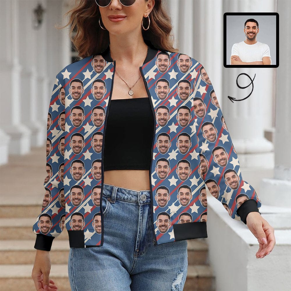Custom Boyfriend Face Flag Star Women's Jacket - YesCustom