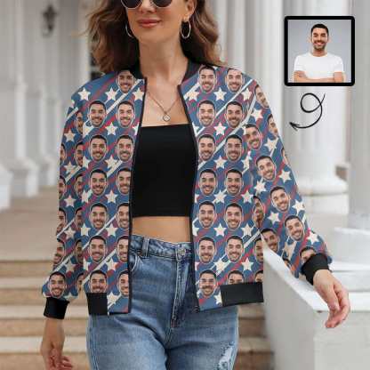 Custom Boyfriend Face Flag Star Women's Jacket - YesCustom
