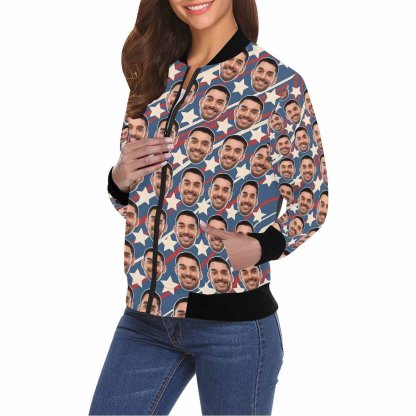 Custom Boyfriend Face Flag Star Women's Jacket - YesCustom