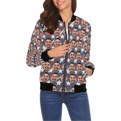 Custom Boyfriend Face Flag Star Women's Jacket - YesCustom