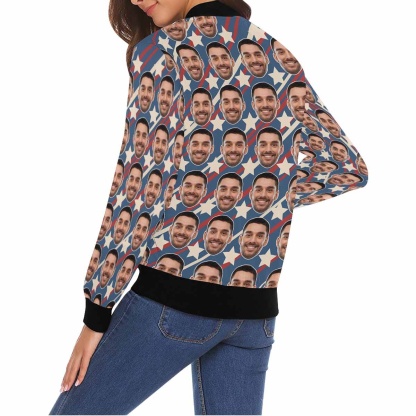 Custom Boyfriend Face Flag Star Women's Jacket - YesCustom