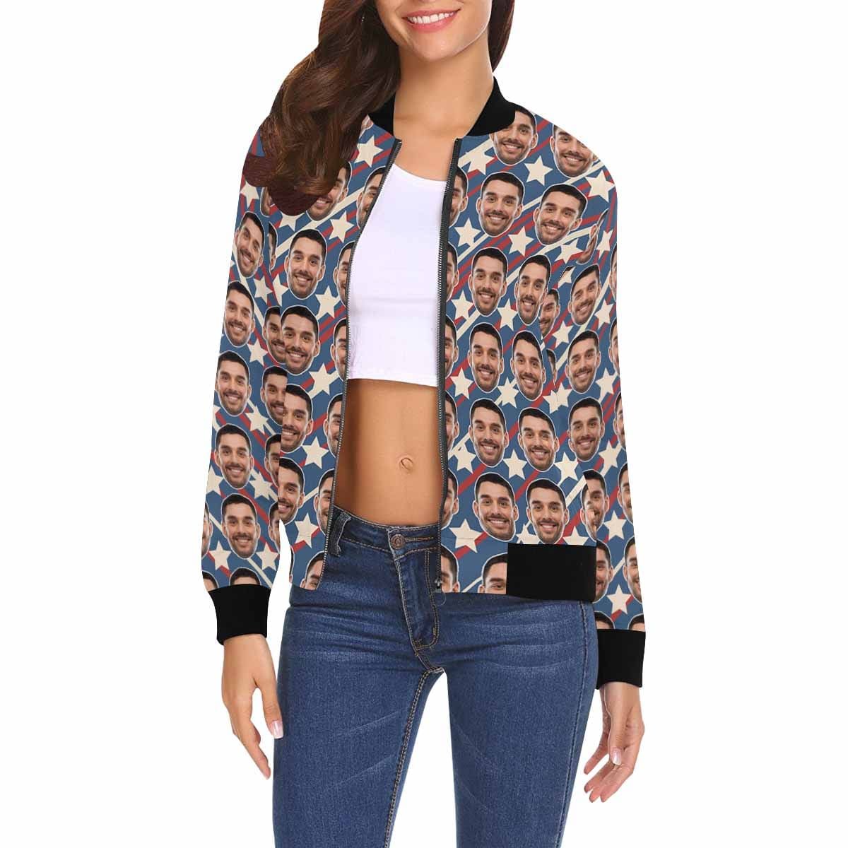Custom Boyfriend Face Flag Star Women's Jacket - YesCustom