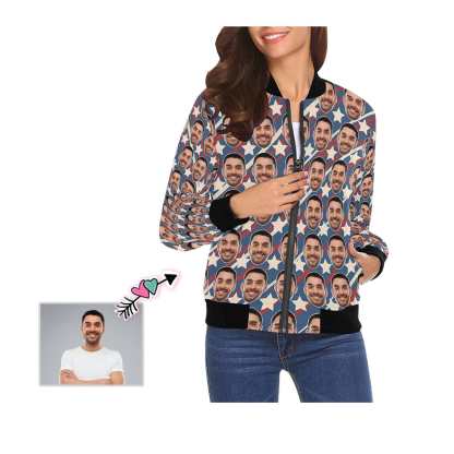 Custom Boyfriend Face Flag Star Women's Jacket - YesCustom