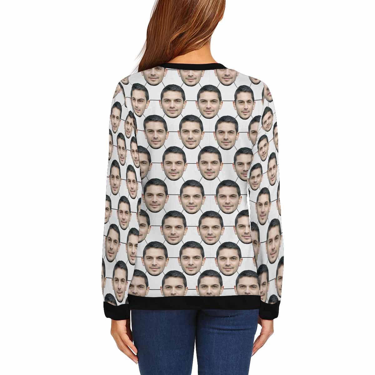 Custom Boyfriend Face Football Women's Casual Crew Neck Sweatshirt Personalized Long Sleeve Loose Sweatshirt, Best Gift For Her - YesCustom