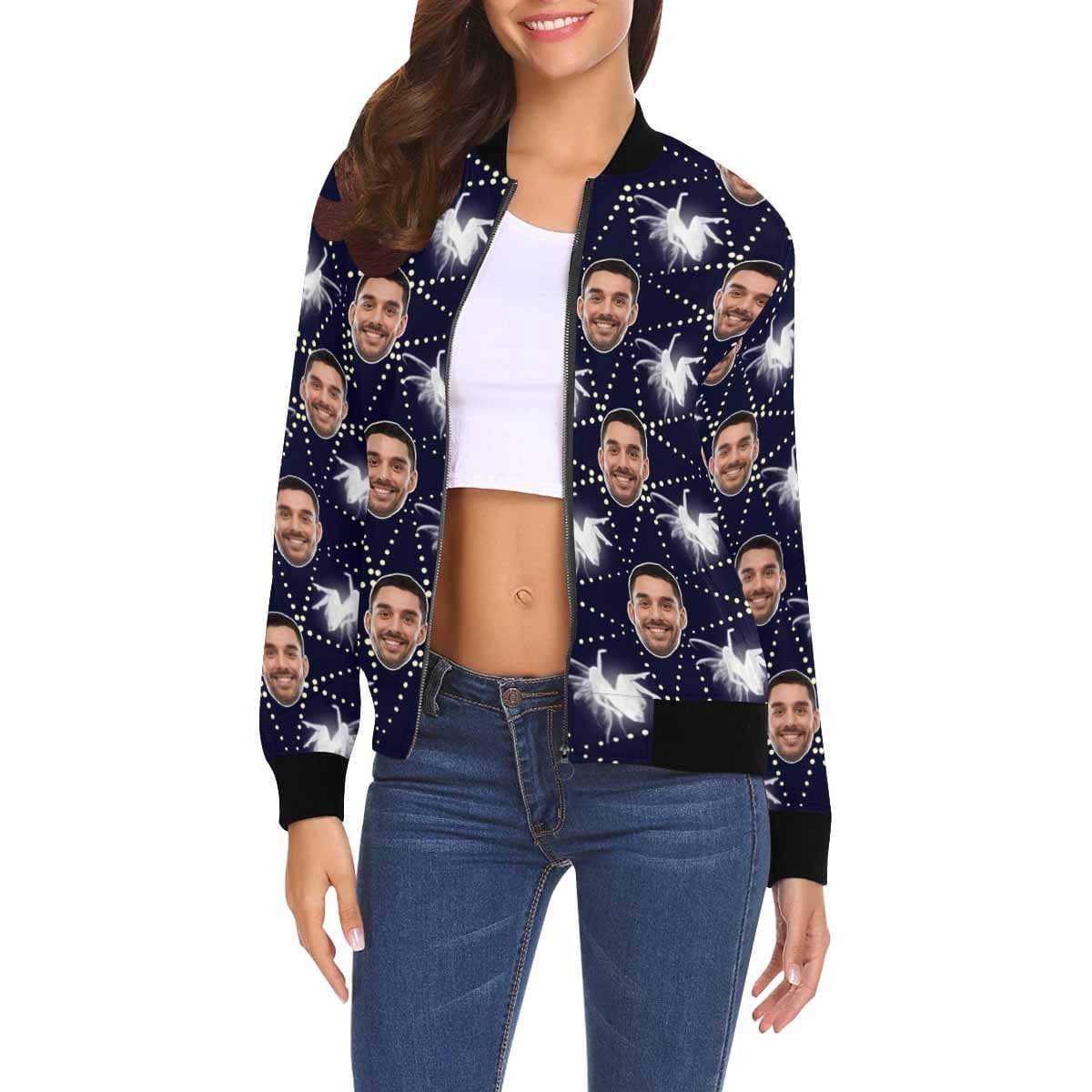 Custom Boyfriend Face Four-Pointed Star Women's Casual Jacket - YesCustom