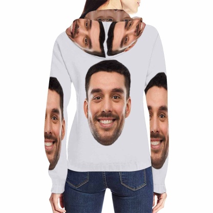 Custom Boyfriend Face Full Zip Hoodie Gray Women's All Over Print Personalized Zipper Hoodie with Husband Face for Him - YesCustom