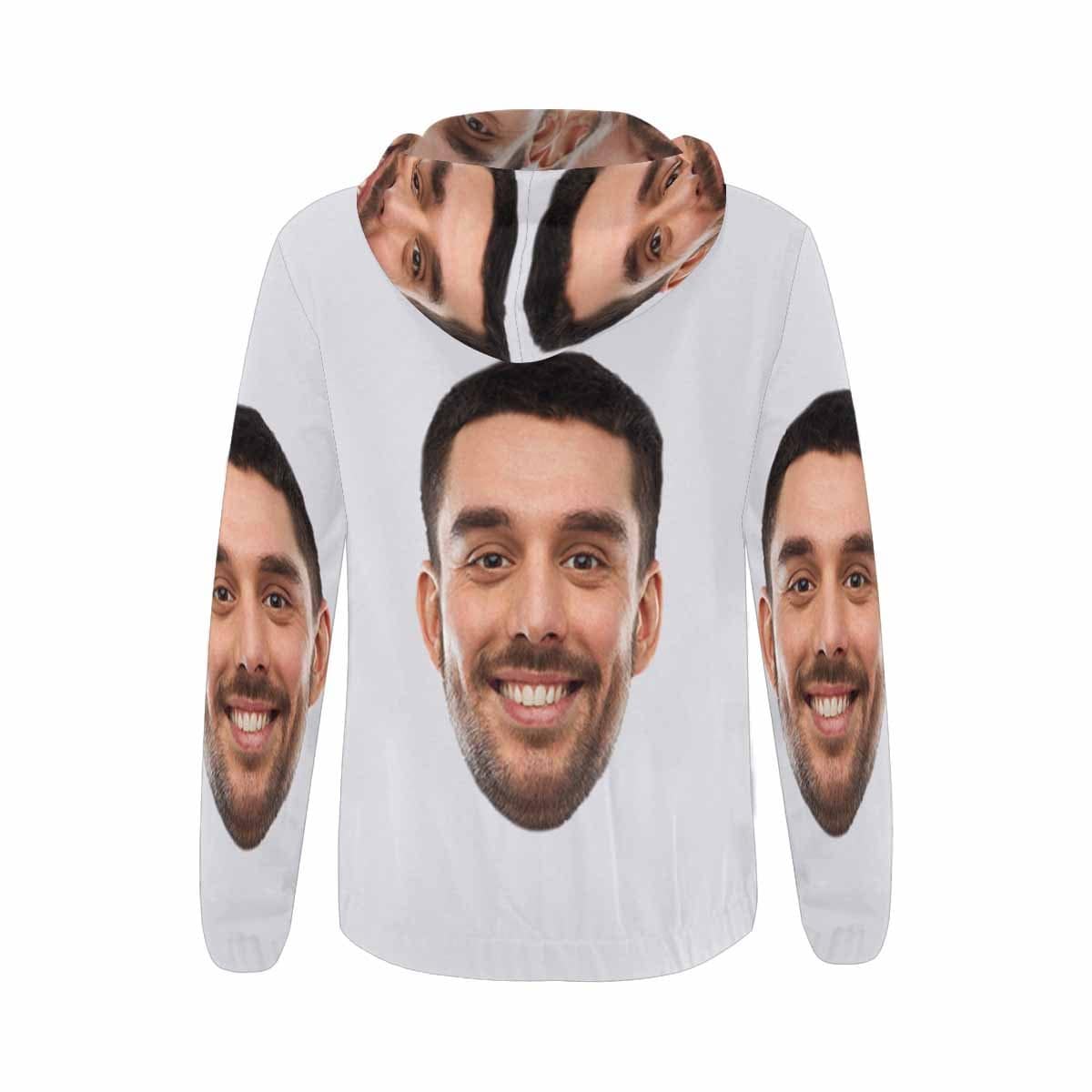 Custom Boyfriend Face Full Zip Hoodie Gray Women's All Over Print Personalized Zipper Hoodie with Husband Face for Him - YesCustom