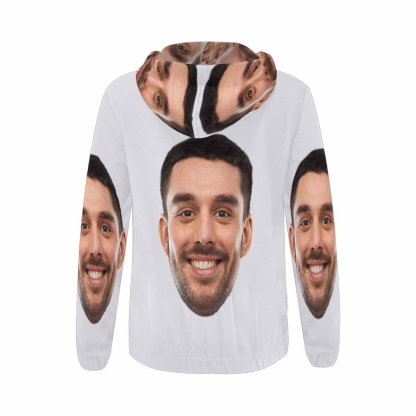 Custom Boyfriend Face Full Zip Hoodie Gray Women's All Over Print Personalized Zipper Hoodie with Husband Face for Him - YesCustom