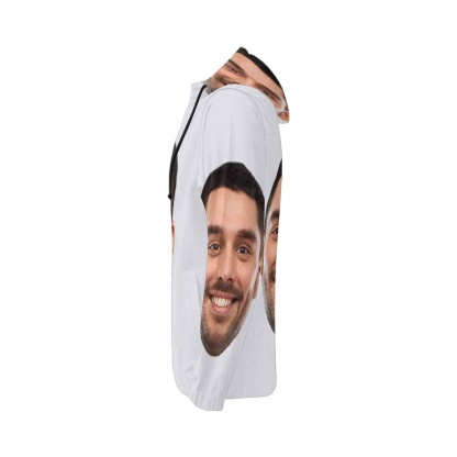 Custom Boyfriend Face Full Zip Hoodie Gray Women's All Over Print Personalized Zipper Hoodie with Husband Face for Him - YesCustom