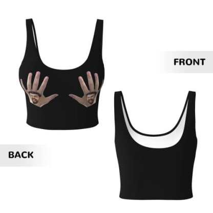 Custom Boyfriend Face Hand Black Background Sports Bra Personalized Women's All Over Print Yoga Sports Bra - YesCustom