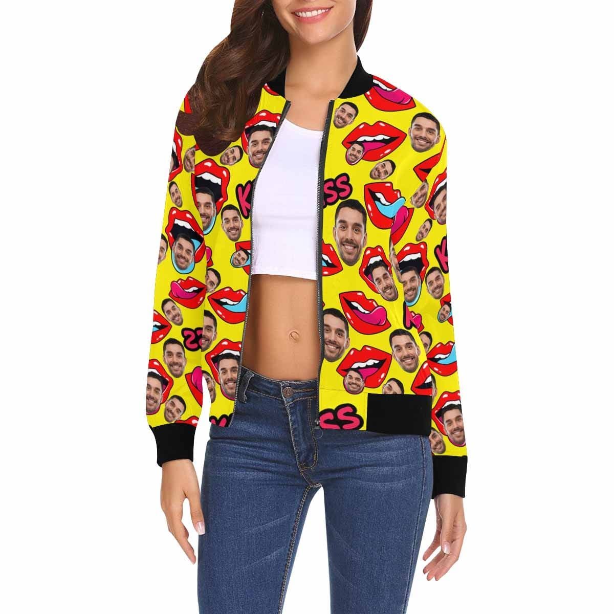 Custom Boyfriend Face Lips Women's Casual Jacket - YesCustom