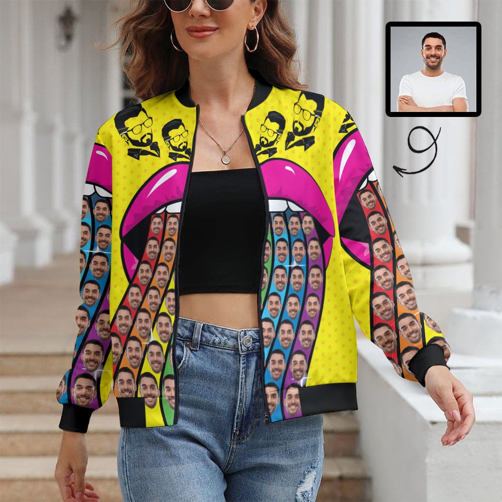 Custom Boyfriend Face Mouth Rainbow Women's Casual Jacket - YesCustom
