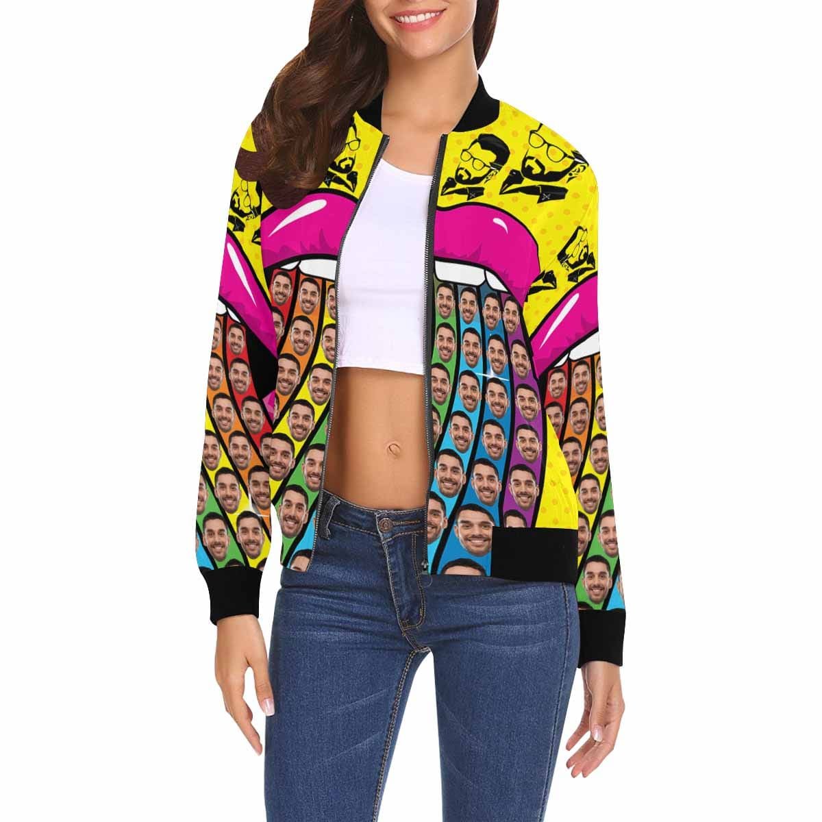 Custom Boyfriend Face Mouth Rainbow Women's Casual Jacket - YesCustom