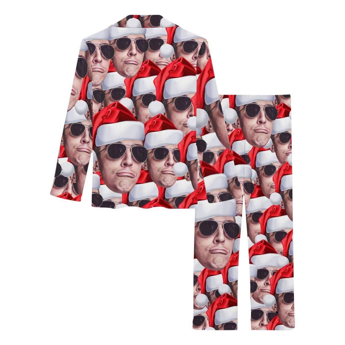 Custom Boyfriend Face Pajamas Christmas Hats Sleepwear Personalized Women's Slumber Party Long Pajama Set - YesCustom