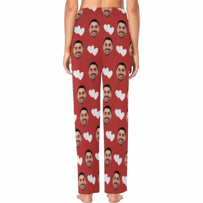Custom Boyfriend Face Pajamas Heart To Heart Personalized Women's Slumber Party Long Pajama Shirt&Pants - YesCustom