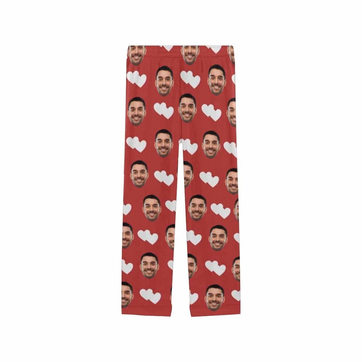 Custom Boyfriend Face Pajamas Heart To Heart Personalized Women's Slumber Party Long Pajama Shirt&Pants - YesCustom