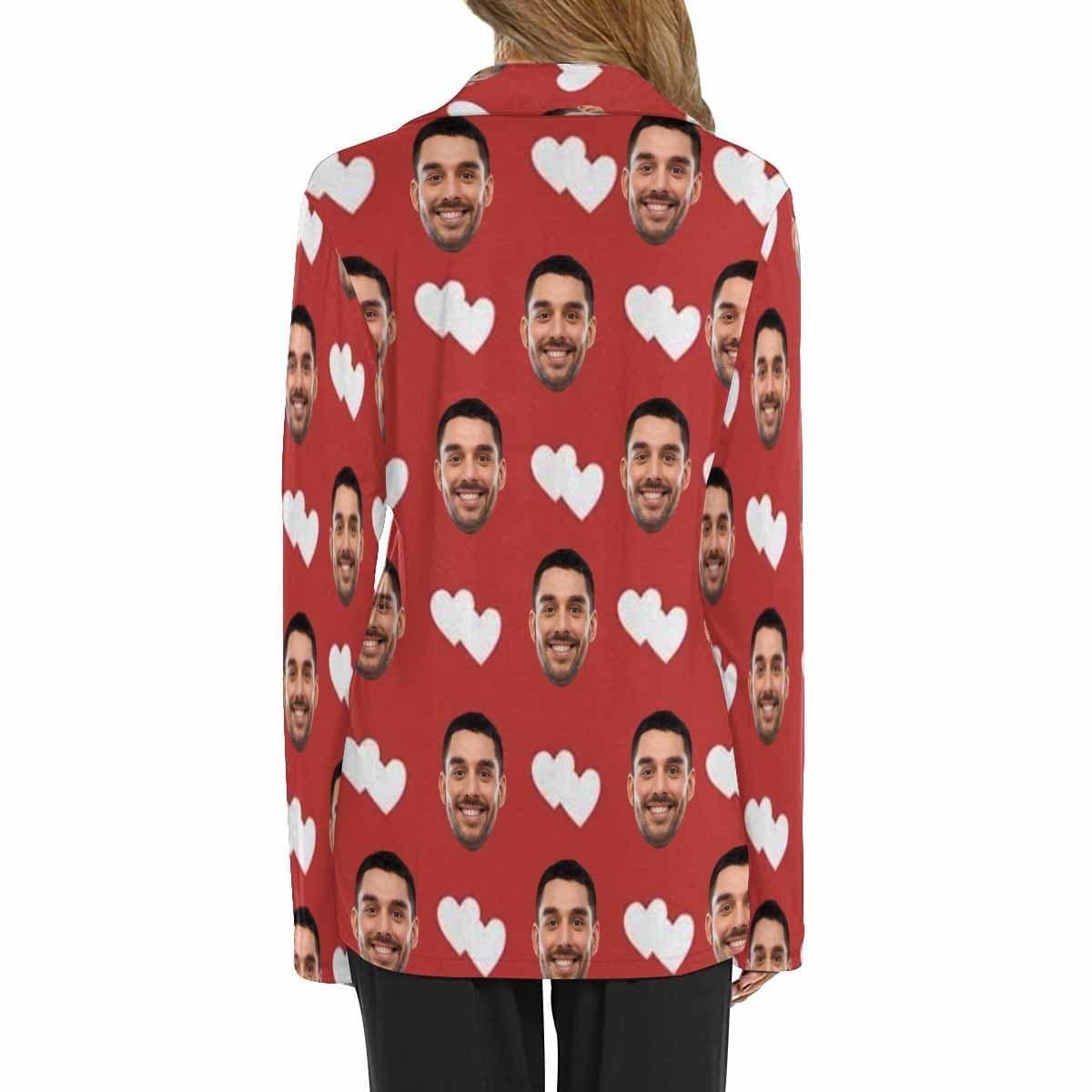 Custom Boyfriend Face Pajamas Heart To Heart Personalized Women's Slumber Party Long Pajama Shirt&Pants - YesCustom