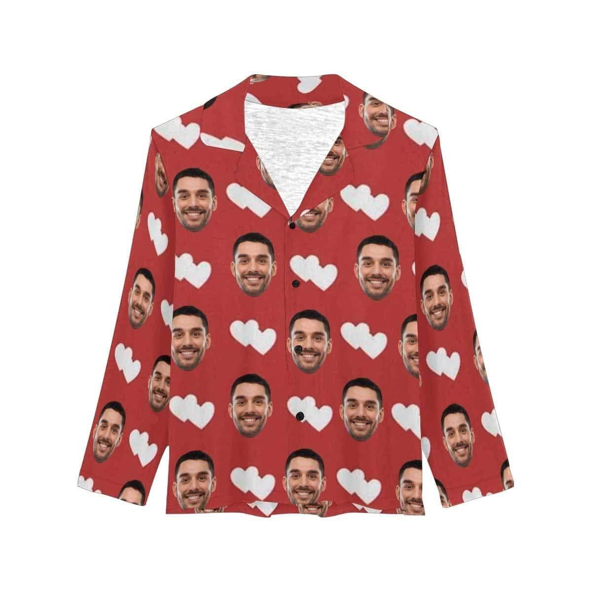 Custom Boyfriend Face Pajamas Heart To Heart Personalized Women's Slumber Party Long Pajama Shirt&Pants - YesCustom