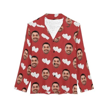 Custom Boyfriend Face Pajamas Heart To Heart Personalized Women's Slumber Party Long Pajama Shirt&Pants - YesCustom