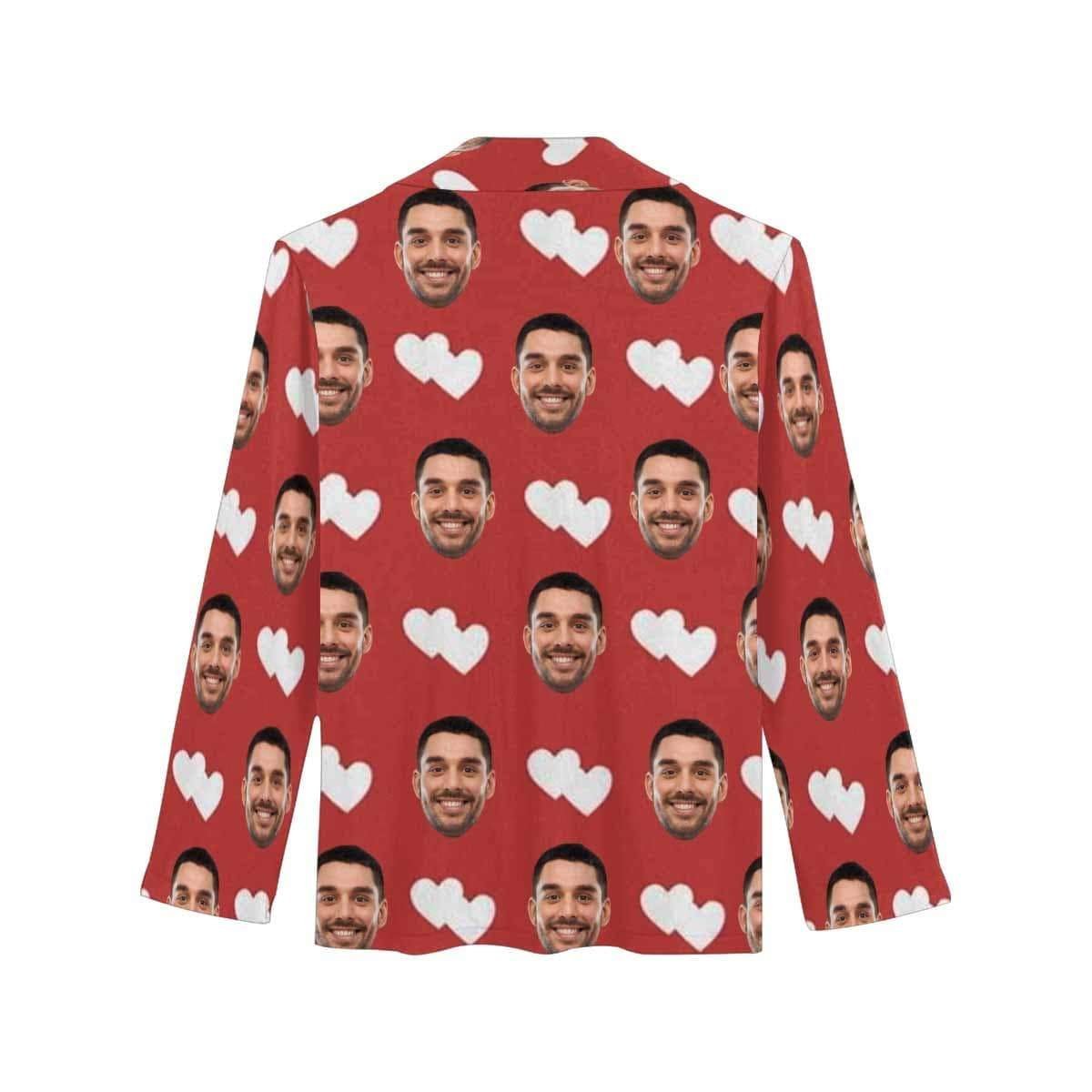 Custom Boyfriend Face Pajamas Heart To Heart Personalized Women's Slumber Party Long Pajama Shirt&Pants - YesCustom