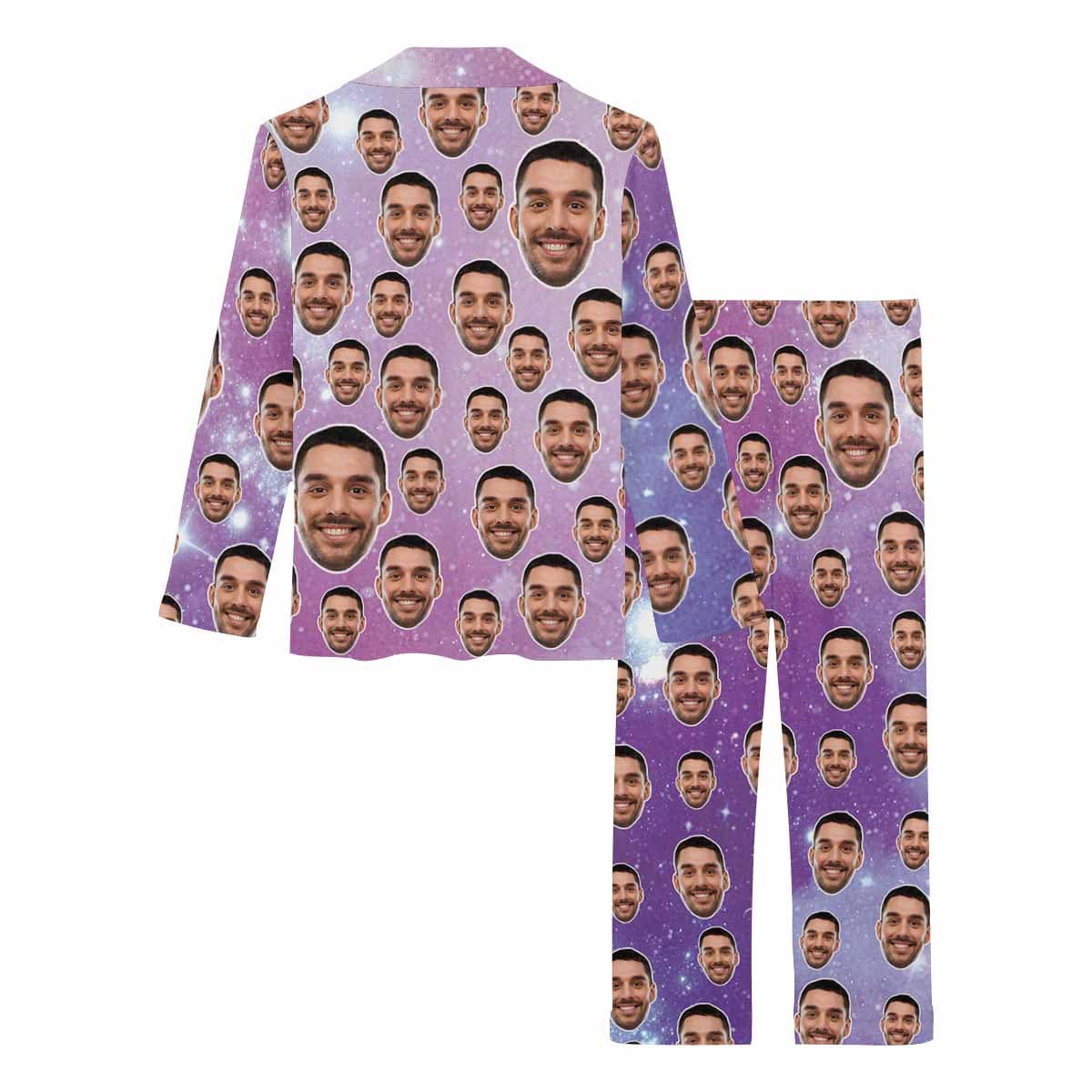 Custom Boyfriend Face Pajamas Purple Starry Sky Sleepwear Personalized Women's Slumber Party Long Pajama Set - YesCustom