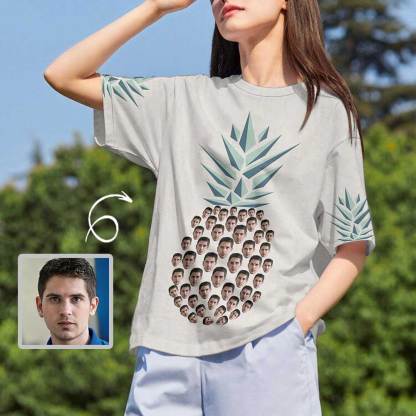 Custom Boyfriend Face Pineapple Shirts Personalized Women's All Over Print T-shirt Gift Ideas For Her - YesCustom