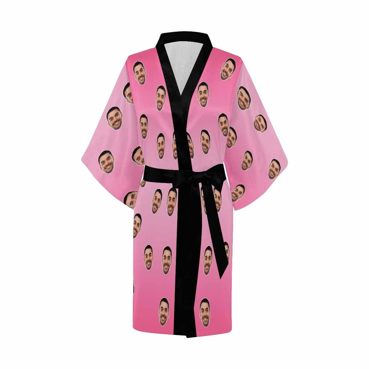 Custom Boyfriend Face Pink Women's Summer Short Pajamas Funny Personalized Photo Pajamas Kimono Robe - YesCustom