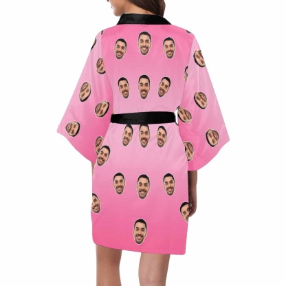 Custom Boyfriend Face Pink Women's Summer Short Pajamas Funny Personalized Photo Pajamas Kimono Robe - YesCustom