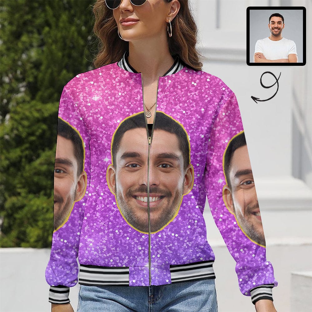 Custom Boyfriend Face Purple Shine Women's Casual Jacket - YesCustom
