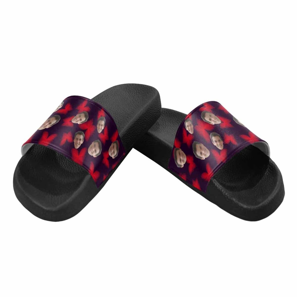 Custom Boyfriend Face Red Butterfly Women's Slide Sandal - YesCustom