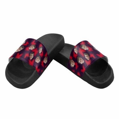 Custom Boyfriend Face Red Butterfly Women's Slide Sandal - YesCustom