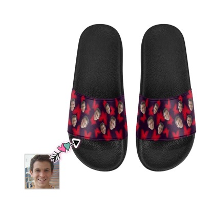 Custom Boyfriend Face Red Butterfly Women's Slide Sandal - YesCustom