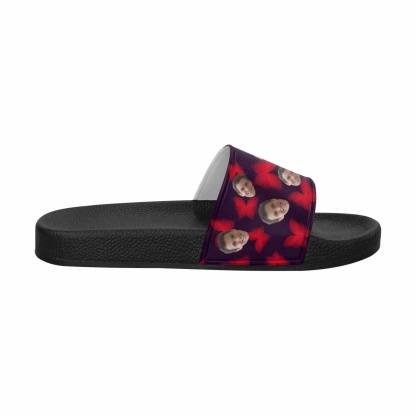 Custom Boyfriend Face Red Butterfly Women's Slide Sandal - YesCustom