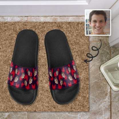 Custom Boyfriend Face Red Butterfly Women's Slide Sandal - YesCustom