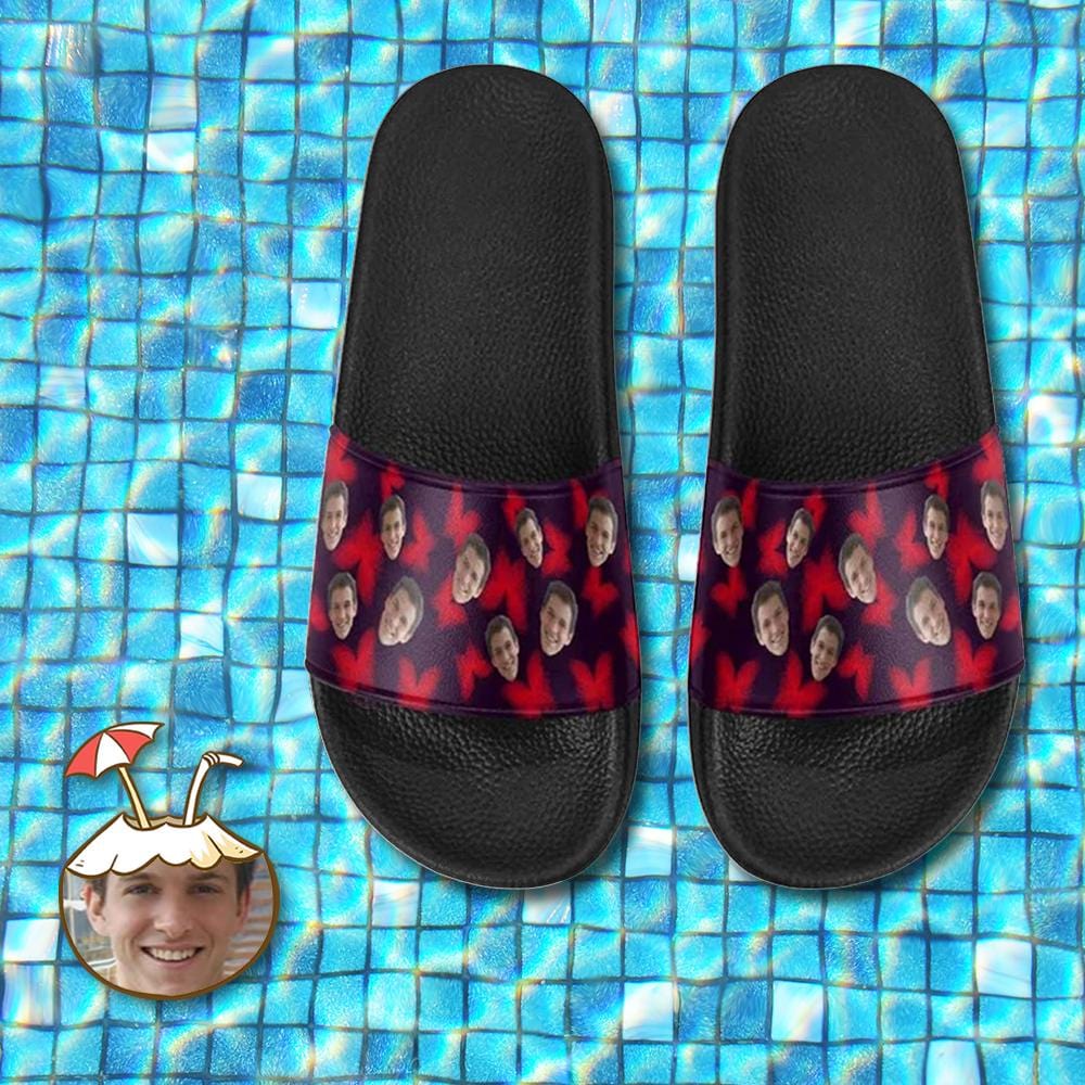 Custom Boyfriend Face Red Butterfly Women's Slide Sandal - YesCustom