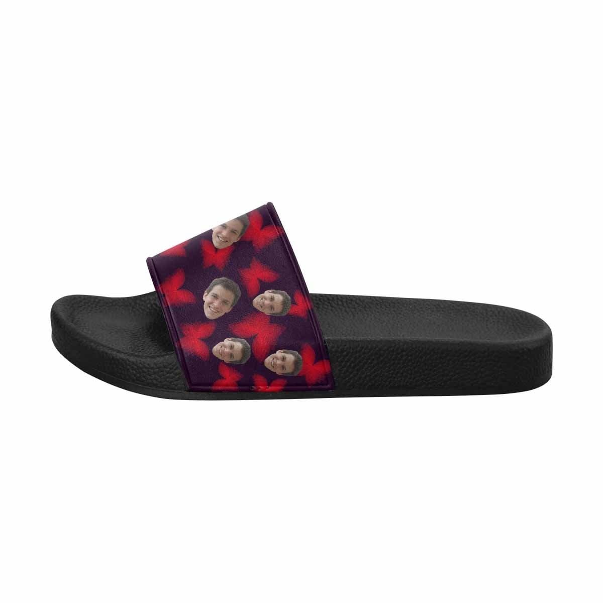 Custom Boyfriend Face Red Butterfly Women's Slide Sandal - YesCustom